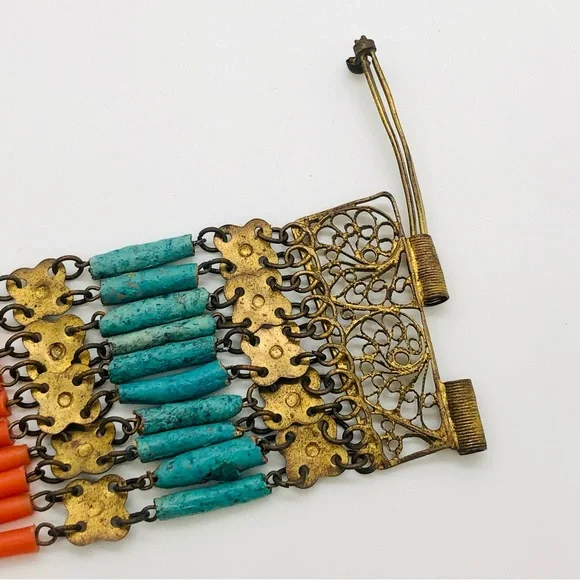 Rare Vintage Egyptian Revival Faience brass filigree bracelet - Picture 13 of 16